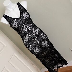 Eileen Fisher Black Crochet Dress with Grey silk slip